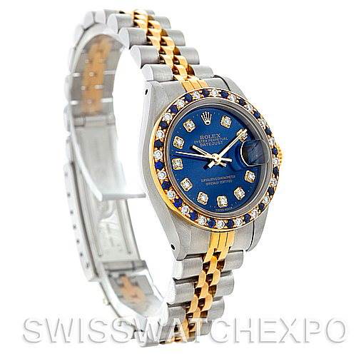 Rolex Datejus Ladies Steel 18k Yellow Gold Diamond Sapphire 69173 Watch SwissWatchExpo