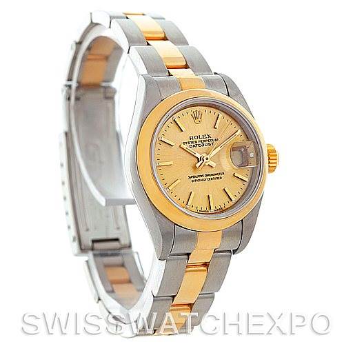 The image shows a partial side view of a Rolex Datejust 69163 Women
s Stainless Steel Champagne Dial 69163 Women
s Stainless Steel Champagne Dial watch, highlighting the bracelet, bezel, and face.