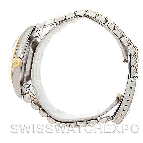 This image shows a side view of a Rolex Datejust 16233 Men's Steel and Gold (two tone) Champagne Dial 16233 Men's Steel and Gold (two tone) Champagne Dial watch, highlighting the bracelet and crown.