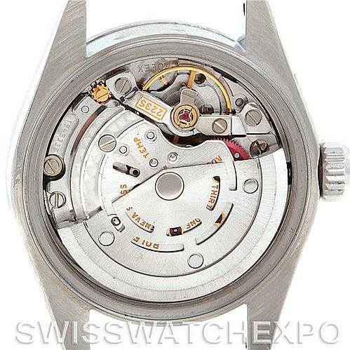 The image shows the movement and internal mechanisms of the Rolex Datejust 79160 Women
s Stainless Steel Silver Dial 79160 Women
s Stainless Steel Silver Dial watch from a rear angle with the case back removed.
