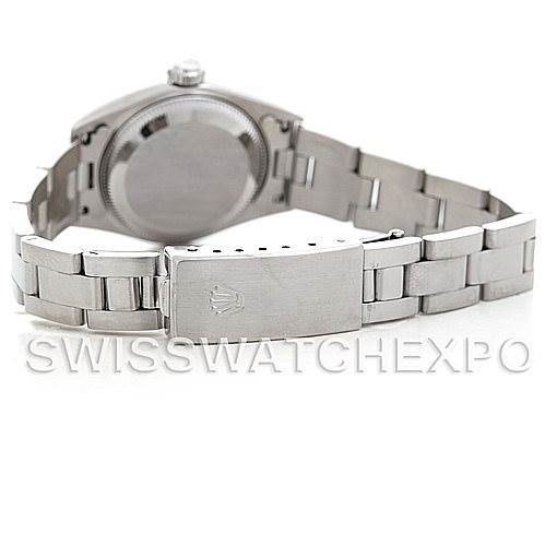 This image shows the back and bracelet clasp of a Rolex Datejust 79160 Women
s Stainless Steel Silver Dial 79160 Women
s Stainless Steel Silver Dial watch from a rear angle.