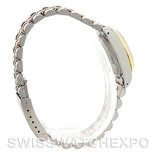 The image shows a side view of the Rolex Datejust 69173 Women's Stainless Steel Black Dial 69173 Women's Stainless Steel Black Dial watch, featuring the bracelet and case.