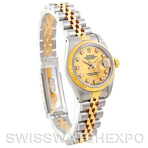 The image shows a Rolex Datejust 69173 Women's Stainless Steel Champagne Dial 69173 Women's Stainless Steel Champagne Dial watch at a slight angle, featuring the face, bezel, and partial bracelet.