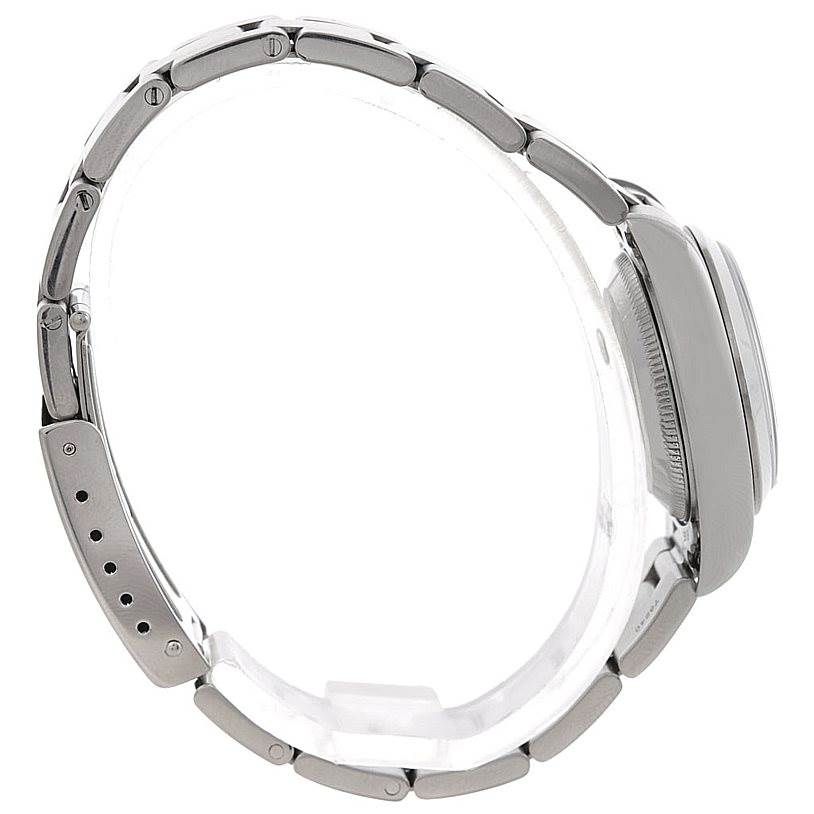 The image shows a side view of the Rolex Datejust 79160 Women
s Stainless Steel White Dial 79160 Women
s Stainless Steel White Dial watch highlighting its bracelet links and case side.