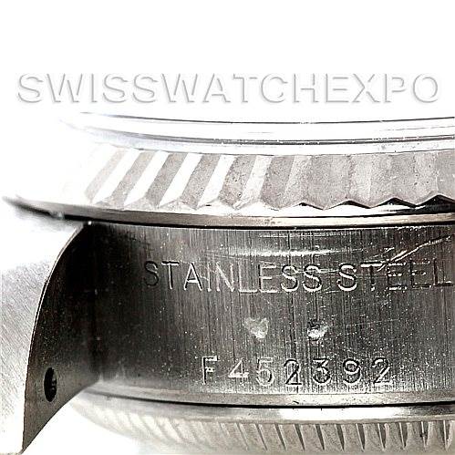 The image shows a close-up of the side casing and serial number of a Rolex Datejust 79174 Women's Stainless Steel White Dial 79174 Women's Stainless Steel White Dial watch.