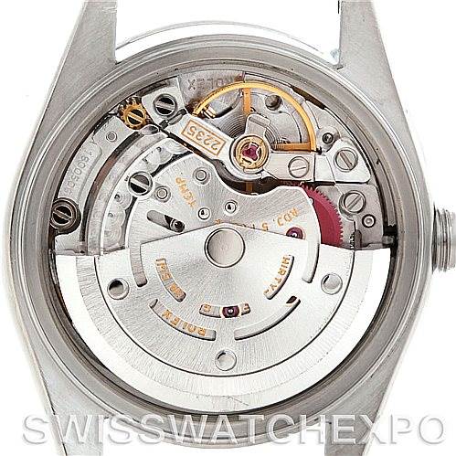 This image shows the movement from the back of a Rolex Datejust 79160 Women's Stainless Steel White Dial 79160 Women's Stainless Steel White Dial watch with its intricate internal mechanics exposed.