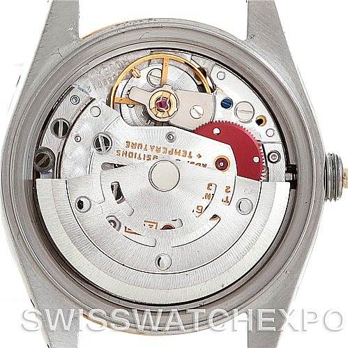 The image shows the movement and internal mechanism of the Rolex Datejust 69173 Women's Stainless Steel Champagne Dial 69173 Women's Stainless Steel Champagne Dial watch from a back angle without the case back.