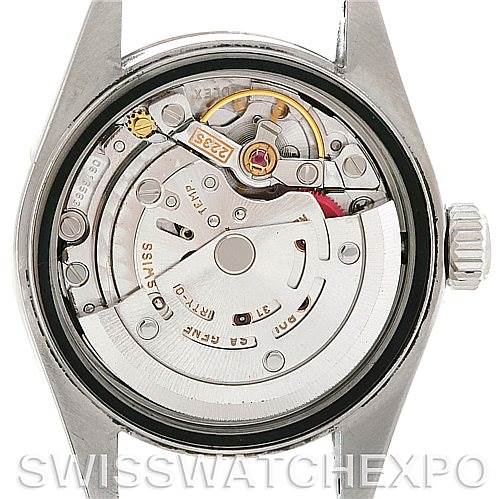 This image shows the internal movement mechanism of a Rolex Datejust 79174 Women's Stainless Steel Black Dial 79174 Women's Stainless Steel Black Dial watch from a back angle.