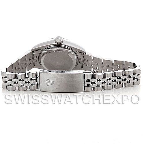 This image shows the case back and bracelet of a Rolex Datejust 79174 Women's Stainless Steel Black Dial 79174 Women's Stainless Steel Black Dial watch.