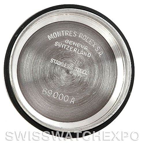 This image shows the inside of the case back of a Rolex Datejust 69163 Women's Stainless Steel Champagne Dial 69163 Women's Stainless Steel Champagne Dial watch, featuring the inscriptions "MONTRES ROLEX S.A." and "69000A."