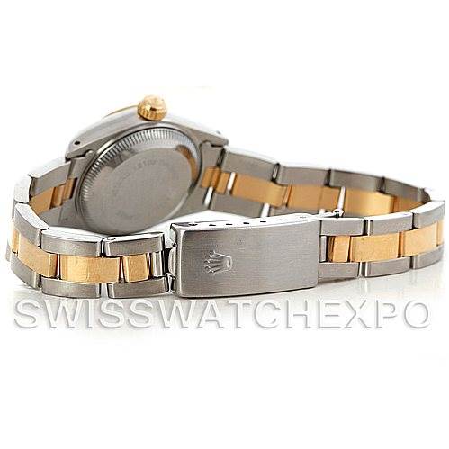 The image shows the back and bracelet of a Rolex Datejust 69163 Women's Stainless Steel Champagne Dial 69163 Women's Stainless Steel Champagne Dial watch, highlighting the two-tone metal and clasp.