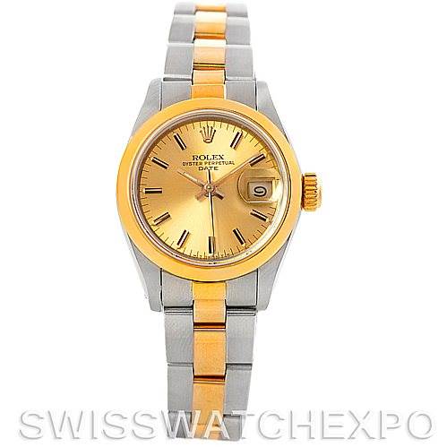 This image shows a Rolex Datejust 69163 Women's Stainless Steel Champagne Dial 69163 Women's Stainless Steel Champagne Dial watch from a front angle, displaying the dial, hands, bezel, and bracelet.
