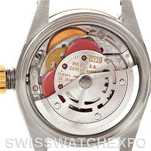 This image shows the internal mechanism and movement of a Rolex Datejust 69163 Women's Stainless Steel Champagne Dial 69163 Women's Stainless Steel Champagne Dial watch, viewed from the case back.