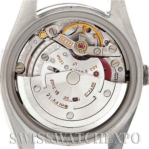 The image shows the internal movement and mechanism of a Rolex Datejust 179174 Women's Stainless Steel Silver Dial 179174 Women's Stainless Steel Silver Dial watch from a rear angle.