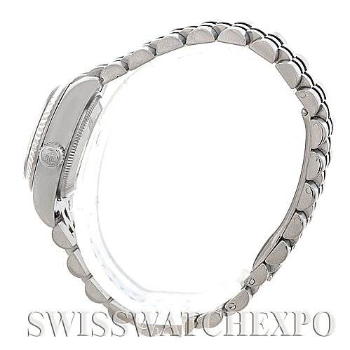 This image shows a side view of the Rolex Datejust 179174 Women's Stainless Steel Silver Dial 179174 Women's Stainless Steel Silver Dial watch, highlighting the case and the bracelet.