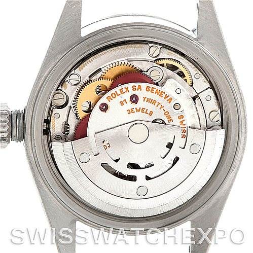 The image shows the inner mechanism and movement of the Rolex Datejust 79240 Women's Stainless Steel Blue Dial 79240 Women's Stainless Steel Blue Dial watch from a back view with the case back removed.