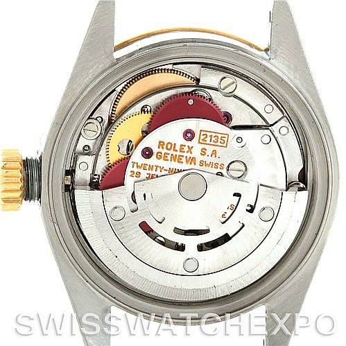 The image shows the internal mechanism and movement parts of a Rolex Datejust 69173 Women's Stainless Steel Silver Dial 69173 Women's Stainless Steel Silver Dial watch from a top-down view.