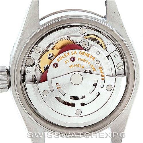 This image shows the open case back of a Rolex Datejust 79174 Women's Stainless Steel Silver Dial 79174 Women's Stainless Steel Silver Dial watch, revealing its internal mechanical movement.