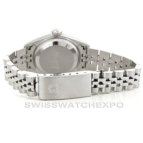 The image shows the back of a Rolex Datejust 79174 Women's Stainless Steel Silver Dial 79174 Women's Stainless Steel Silver Dial watch, highlighting the bracelet and clasp.