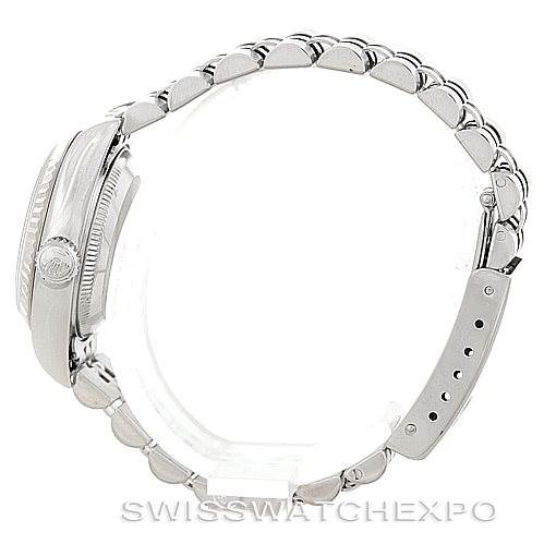 The image shows a side view of a Rolex Datejust 79174 Women's Stainless Steel Silver Dial 79174 Women's Stainless Steel Silver Dial model, highlighting the bracelet and clasp.