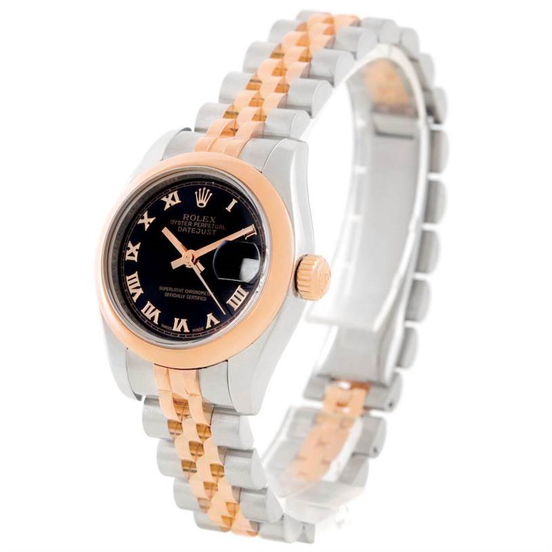 Rolex Datejust Ladies Steel 18K Rose Gold Black Dial Watch 179161 SwissWatchExpo