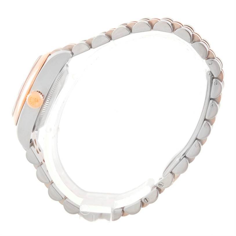 The image shows a side view of a Rolex Datejust 179161 Women's Steel and Gold (two tone) Black Dial 179161 Women's Steel and Gold (two tone) Black Dial watch, highlighting the bracelet and watch crown.