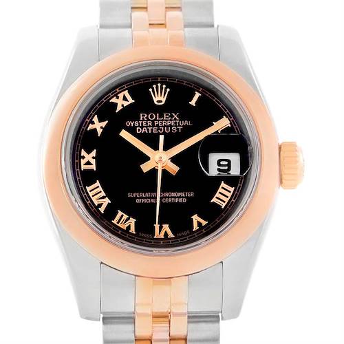 Photo of Rolex Datejust Ladies Steel 18K Rose Gold Black Dial Watch 179161