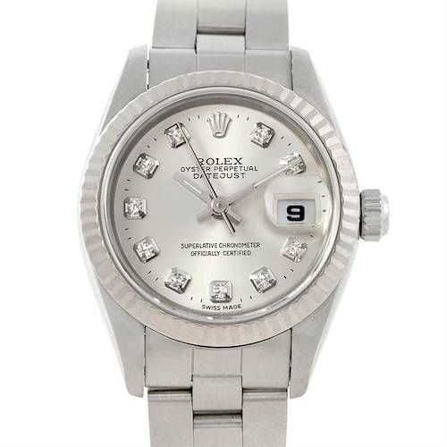 Photo of Rolex Datejust Ladies Stainless Steel 18k White Gold Diamond Watch 69174