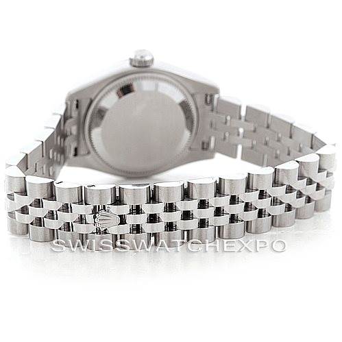 The image shows the back case and bracelet of a Rolex Datejust 179174 Women's Stainless Steel Grey Dial 179174 Women's Stainless Steel Grey Dial watch from a rear angle.