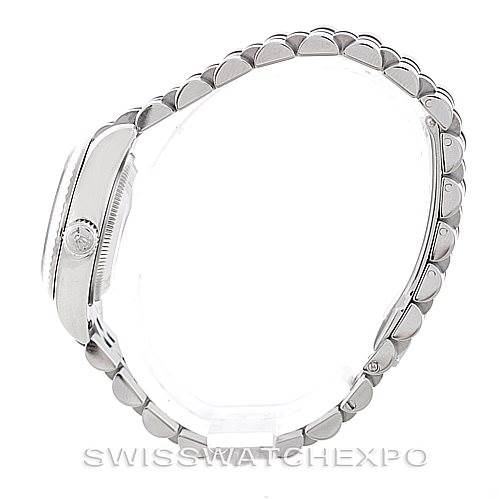 This image shows a side view of the Rolex Datejust 179174 Women's Stainless Steel Grey Dial 179174 Women's Stainless Steel Grey Dial watch, highlighting the bracelet and case.