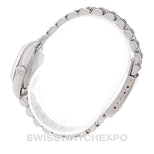 This side view shows the bracelet and part of the case of the Rolex Datejust 69174 Women's Stainless Steel Pink Dial 69174 Women's Stainless Steel Pink Dial watch.