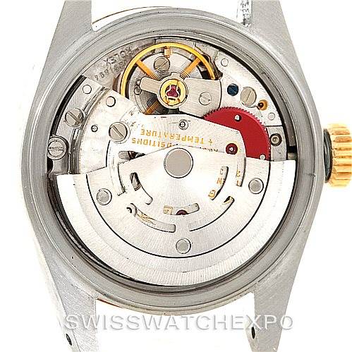 This image shows the back case removed to reveal the intricate inner mechanical movement of a Rolex Datejust 69173 Women's Stainless Steel White Dial 69173 Women's Stainless Steel White Dial watch.