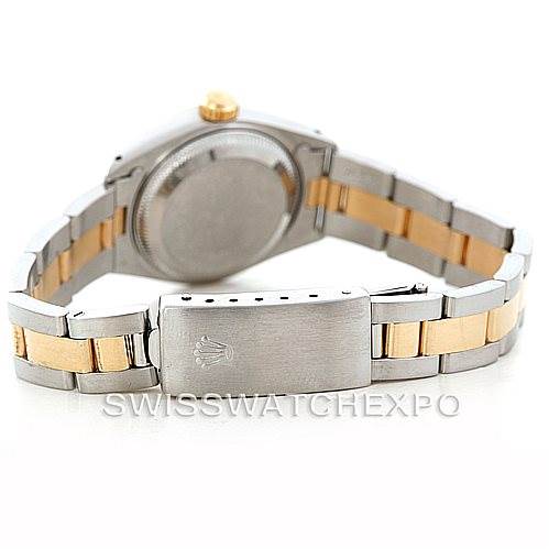 This image shows the back view of a Rolex Datejust 69173 Women's Stainless Steel Black Dial 69173 Women's Stainless Steel Black Dial watch, highlighting the bracelet and clasp.