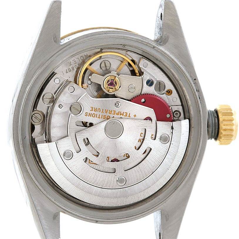 The image shows the internal mechanical movement of a Rolex Datejust 69173 Women's Stainless Steel White Dial 69173 Women's Stainless Steel White Dial model watch from a top-down angle.