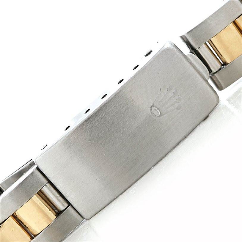 The image shows the clasp and partial bracelet of a Rolex Datejust 69173 Women's Stainless Steel White Dial 69173 Women's Stainless Steel White Dial watch.