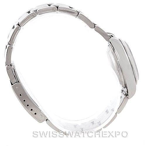 The image shows a side view of the Rolex Datejust 79160 Women's Stainless Steel Silver Dial 79160 Women's Stainless Steel Silver Dial watch, emphasizing its bracelet and case profile.
