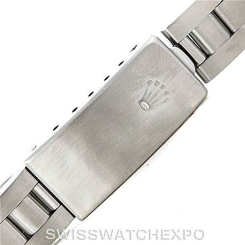 This image shows a close-up top view of the clasp on a Rolex Datejust 79160 Women's Stainless Steel Silver Dial 79160 Women's Stainless Steel Silver Dial watch bracelet.
