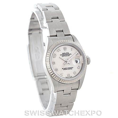 The image shows a Rolex Datejust 79174 Women's Stainless Steel Silver Dial 79174 Women's Stainless Steel Silver Dial watch at a front-left angle, highlighting its face, bezel, bracelet, and clasp.