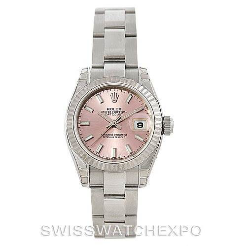 Rolex Datejust Ladies Steel White Gold Pink Dial Watch 179174 Unworn SwissWatchExpo