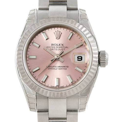 Photo of Rolex Datejust Ladies Steel White Gold Pink Dial Watch 179174 Unworn