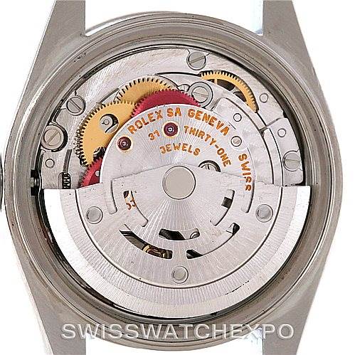 The image shows the back view, highlighting the movement and internal mechanism of a Rolex Datejust 79174 Women's Stainless Steel Silver Dial 79174 Women's Stainless Steel Silver Dial watch.