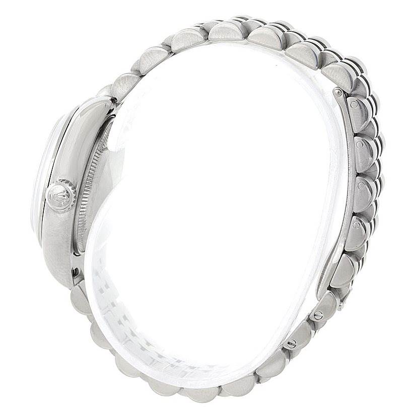 This image shows a side profile view of the Rolex Datejust 179160 Women's Stainless Steel Pink Dial 179160 Women's Stainless Steel Pink Dial watch, highlighting the bracelet and crown.