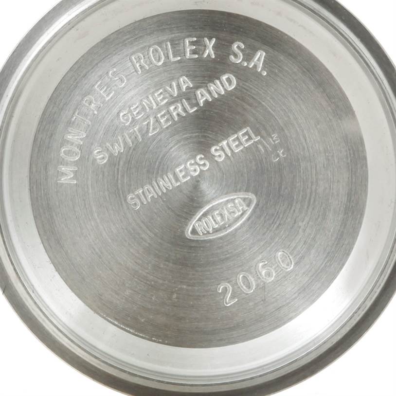 This image shows the inside case back of a Rolex Datejust 79160 Women's Stainless Steel Silver Dial 79160 Women's Stainless Steel Silver Dial watch, engraved with brand details and material information.