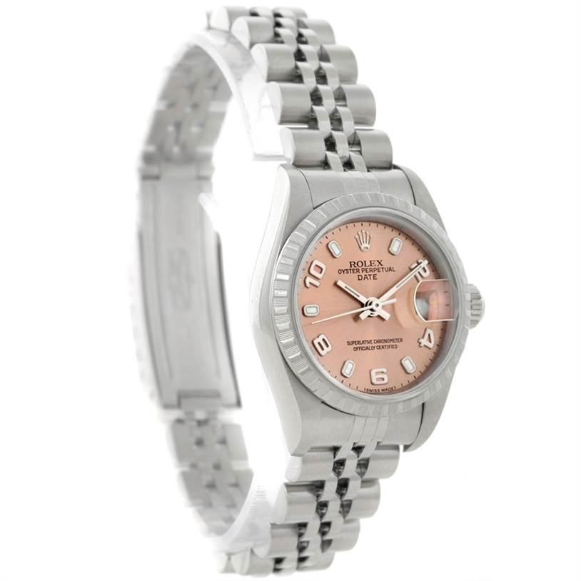 The image shows a Rolex Datejust 79160 Women's Stainless Steel Silver Dial 79160 Women's Stainless Steel Silver Dial watch from a front-right angle, showcasing its dial, casing, and bracelet.