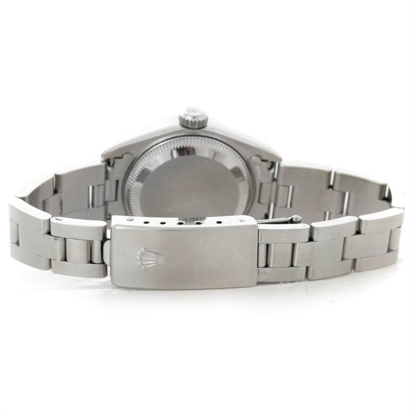 This image shows the back case and bracelet clasp of a Rolex Datejust 79174 Women's Stainless Steel White Dial 79174 Women's Stainless Steel White Dial watch.