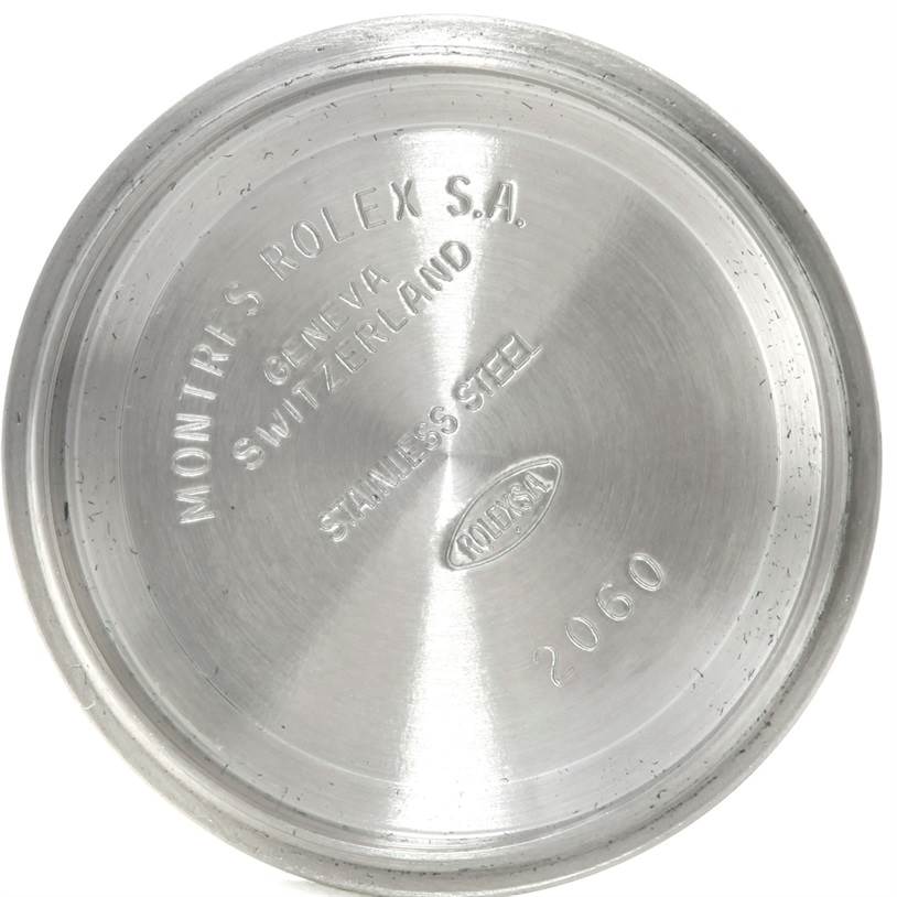 This image shows the inside of the case back of a Rolex Datejust 79160 Women's Stainless Steel White Dial 79160 Women's Stainless Steel White Dial watch, featuring engraved details.