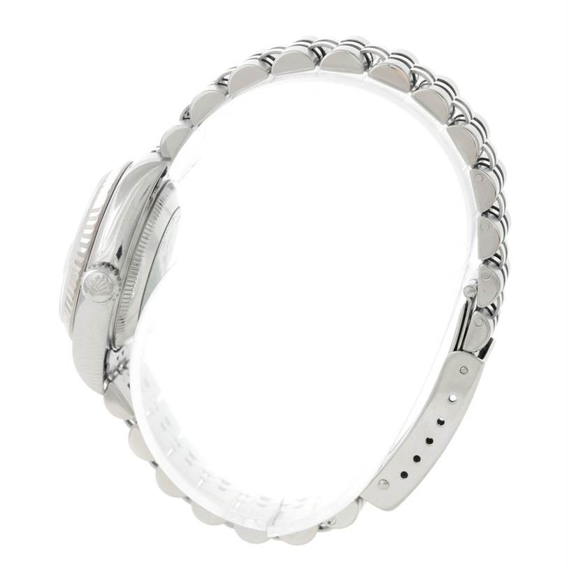 The image shows the side view of the case and bracelet of a Rolex Datejust 79174 Women's Stainless Steel Silver Dial 79174 Women's Stainless Steel Silver Dial watch.