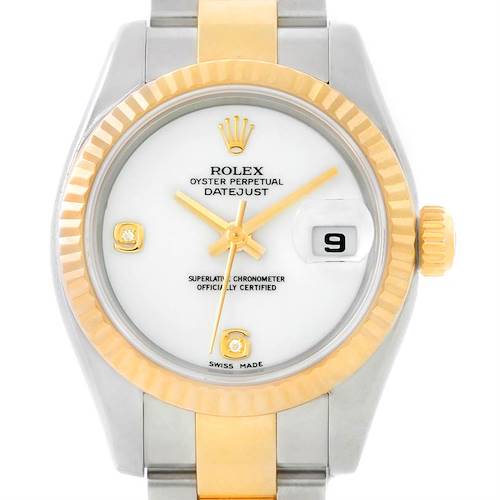 Photo of Rolex Datejust Steel 18K Yellow Gold Onyx Diamond Dial Watch 179173