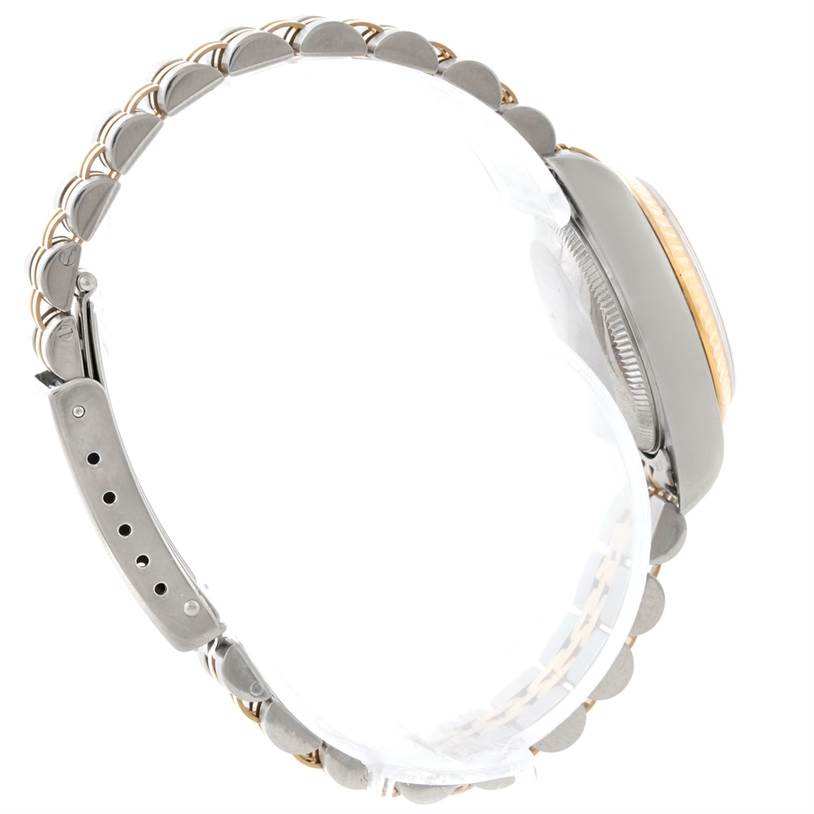 The image shows a side profile of a Rolex Datejust 79173 Women's Stainless Steel Silver Dial 79173 Women's Stainless Steel Silver Dial watch, highlighting the bracelet and case.