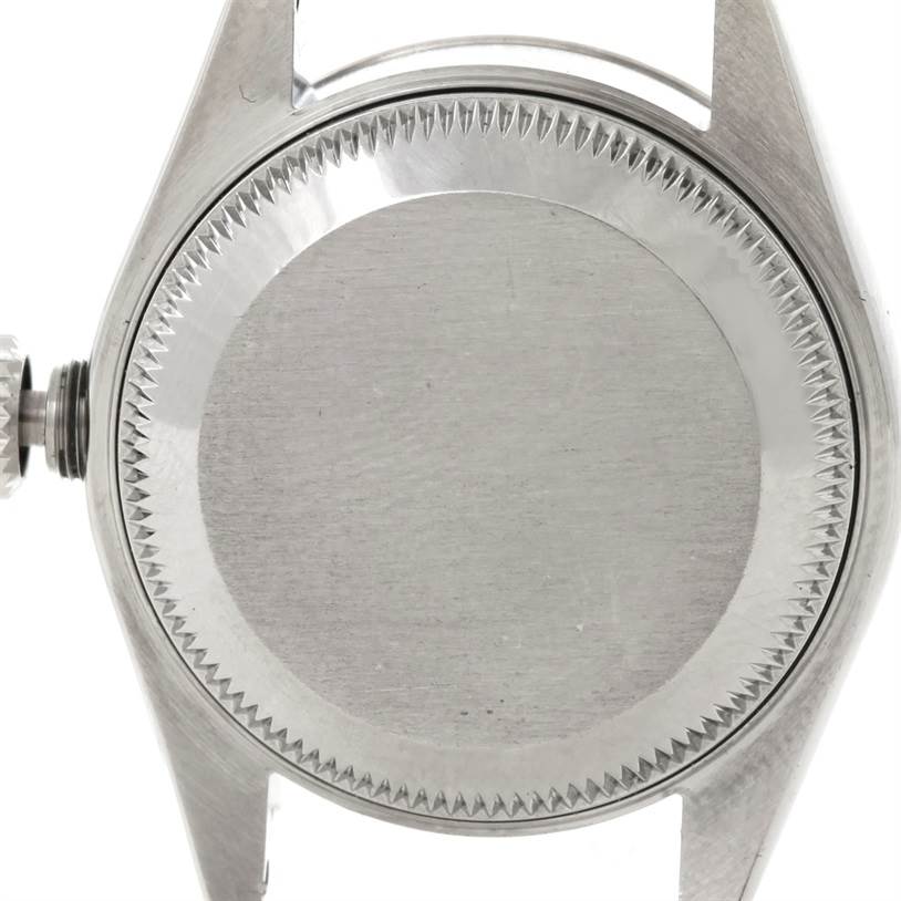 This image shows a close-up of the back and crown of a Rolex Datejust 79174 Women's Stainless Steel Silver Dial 79174 Women's Stainless Steel Silver Dial watch, highlighting the caseback and lugs.